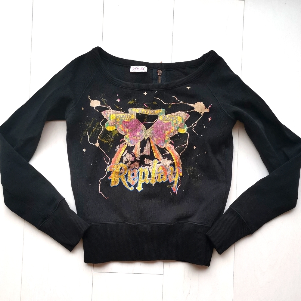 Replay sweatshirt print with back zip